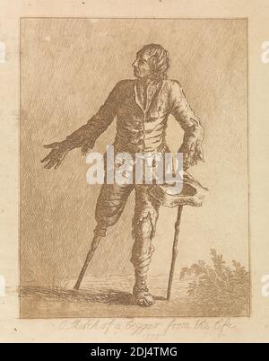A Sketch of a Beggar from the Life, Print made by unknown artist, eighteenth century, Annotated by James Chelsum, 1738–1801, British, 1770, Etching Stock Photo