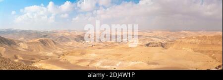 Negev Desert Landscape Panorama. Photographed in Nahal  Tzeelim [Tze'eelim Stream] in December Stock Photo