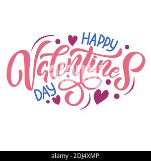 Festive inscription Happy Valentines Day, in vector graphics on white background, pink color. For the design of postcards, posters, banners, prints Stock Vector