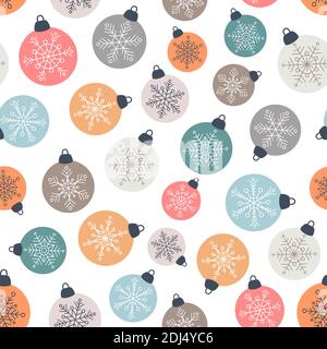 Christmas balls seamless pattern, scandinavian style Christmas tree decorations, vector illustration  in flat cartoon style Stock Vector