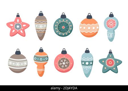 Set of Christmas decorations glass ball Stock Vector