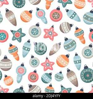 Christmas balls seamless pattern, vector illustration  in flat cartoon style Stock Vector