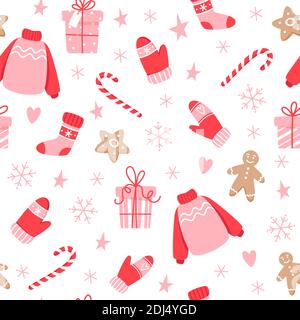 Christmas seamless pattern with gingerbread cookies and new year candies Stock Vector