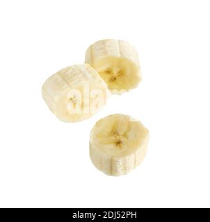 Banana slices isolated on a white  background. Piece banana close up. Stock Photo