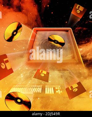 Computer Screen, Cd Rom, Dvd, Multimedia Stock Photo