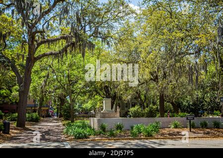 Savannah, GA / USA - April 21, 2016: The bench scenes in the movie Forrest Gump take place here on Chippewa Square in Savannah, Georgia's world famous Stock Photo