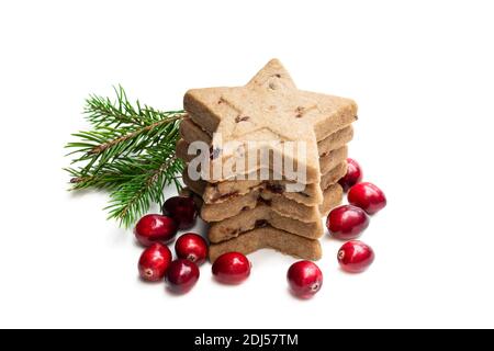 Christmas  cookies with cranberry isolated on white background Stock Photo