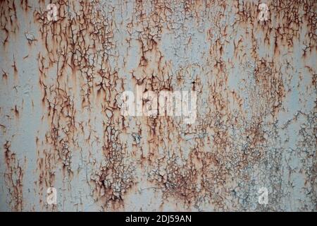 Rusty Texture of a light grey painted Metal garage door . Stock Photo