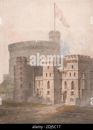 Windsor Castle, Berkshire: The Round Tower, King Edward III Tower and King George IV Gateway, Studio of Sir Jeffry Wyatville, 1766–1840, British, undated, Graphite, pen and black and brown ink, watercolor on moderately thick, slightly textured, cream wove paper, Sheet: 18 3/8 × 13 7/8 inches (46.7 × 35.2 cm), architectural subject Stock Photo