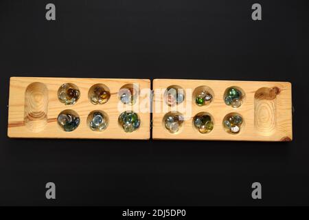 handmade wooden mangala, mangala game and leisure time, Stock Photo