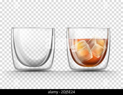 Whisky glass ice cubes icon, realistic style Stock Vector by