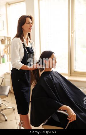 Hairdresser and customer in hairdressing salon Stock Photo