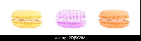 Macarons isolated in white background. Colorful macaroons. Sweet macarons. Stock Photo
