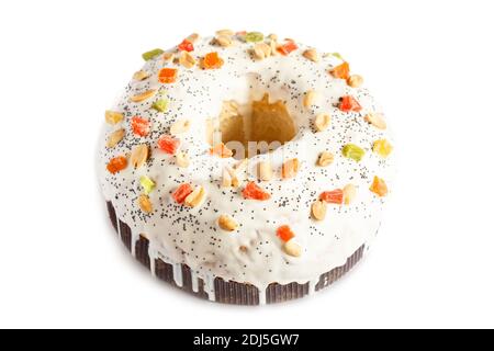 Christmas cake with fruits and nuts. Fruit cake isolaten on white background Stock Photo
