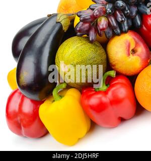 Fruits and vegetables isolated on white background. Stock Photo