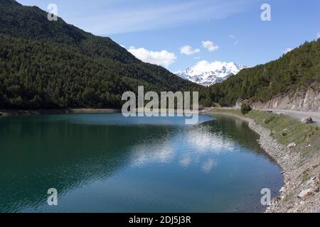 View of the beautiful lago Scale close to Bormio, Italy Stock Photo