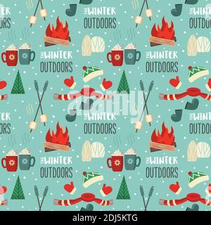 Winter outdoor leisure fun seamless vector pattern Stock Vector