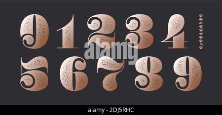 Number font. Classical french didot style, texture Stock Vector