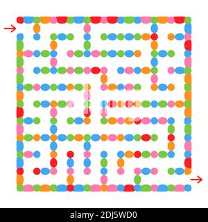 Abstract square light isolated labyrinth. Of colored bright circles and ovals on a white background. An interesting and useful game for children and a Stock Vector