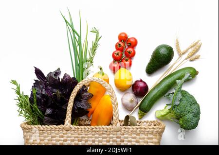 Fresh vegetables and fruits in paper package Stock Photo