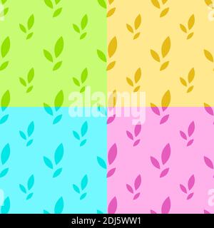 Colored seamless pattern from silhouettes of sheets on different background. Simple flat vector illustration. For the design of paper wallpaper, fabri Stock Vector