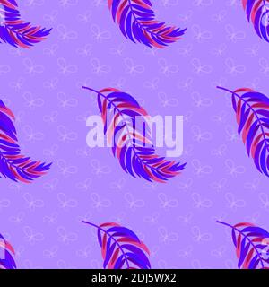 Colorful seamless pattern of abstract feathers. Simple flat vector illustration. For the design of paper wallpaper, fabric, wrapping paper, covers, we Stock Vector