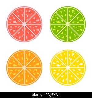 Set of colored isolated apetitic slices of fruit on white background. Juicy, bright, delicious tropical food. Simple flat vector illustration. Suitabl Stock Vector