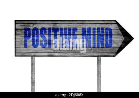 Positive mind wooden sign with on a beach background Stock Photo