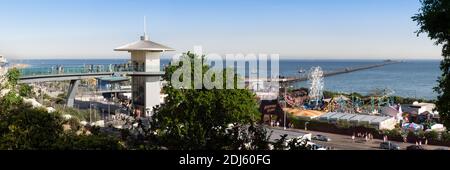 SOUTHEND-ON-SEA, ESSEX, UK - MAY 11, 2008:  Panoramic view of Southend Pier and Adventure Island Fun Park Stock Photo