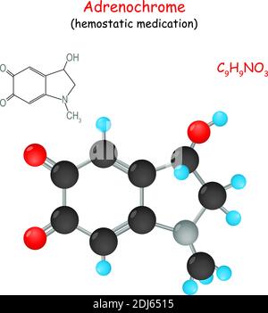 Adrenochrome. Chemical structural formula and model of  molecule of Hemostatic medication. Vector Illustration Stock Vector