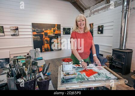 Painter Marion Taylor in her studio in St Ives ,Cornwall ,England Stock Photo