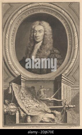 Charles Lord Talbot, Lord High Chancellor, Print made by Jacobus Houbraken, 1698–1780, Dutch, after John Vanderbank, 1694–1739, British, 1740, Line engraving on medium, slightly textured, cream laid paper Stock Photo