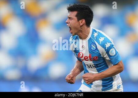 Naples, Italy. 13th Dec, 2020. SSC Napoli's Mexican striker Hirving Lozano celebrates after scoring a goal during the Serie A football match SSC Napoli vs UC Sampdoria. Napoli won 2-1. Credit: Independent Photo Agency/Alamy Live News Stock Photo