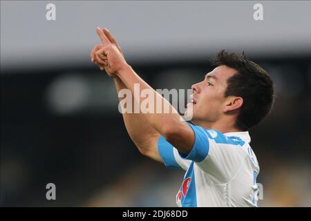 Naples, Italy. 13th Dec, 2020. SSC Napoli's Mexican striker Hirving Lozano celebrates after scoring a goal during the Serie A football match SSC Napoli vs UC Sampdoria. Napoli won 2-1. Credit: Independent Photo Agency/Alamy Live News Stock Photo
