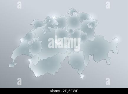 Switzerland map, administrative division, separates regions, design glass card 3D blank Stock Photo