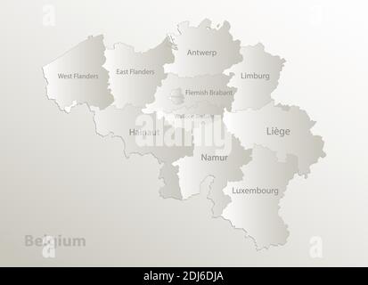 Belgium map, administrative division, separates regions and names individual region, card paper 3D natural vector Stock Vector