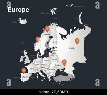 Europe map, Infographics flat design colors snow white, with names of individual states vector Stock Vector