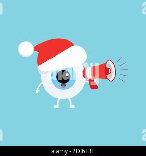 Chistmas eye eyeball with red megaphone isolated on background. Stock Vector