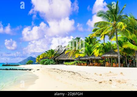 Tropical relaxing holidays in one of the best beaches of Mauritius island Stock Photo