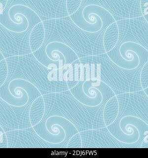 Seamless tile with linear spirals balls in blue. Can be used for cover, advertising, wallpaper, tiles, packaging. Stock Vector