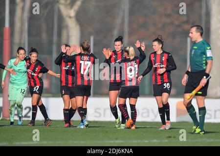 Milano, Italia. 13th Dec, 2020. Milan celebrates victory after the Serie A women's match between AC Milan Women and US Sassuolo Cristiano Mazzi/SPP Credit: SPP Sport Press Photo. /Alamy Live News Stock Photo