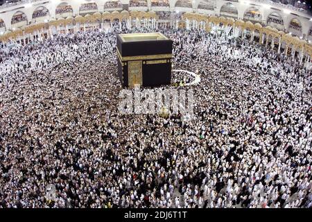 The Great Mosque and inside its courtyard, the 'kaaba' cube, in rare and night images, taken during the last days of Ramadan, in Mecca, Saudi Arabia, on July 2, 2016. Photo by Balkis Press/ABACAPRESS.COM Stock Photo