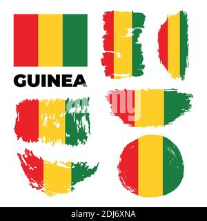 Set of 3 grunge textured flag of Guinea. Stock Vector
