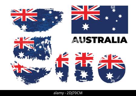 Australia grunge flag set on a white background. Vector illustration. Stock Vector