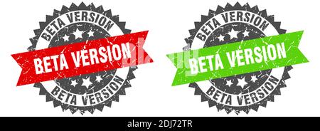 beta version grunge stamp set. beta version band sign Stock Vector