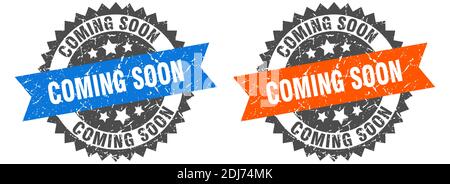 coming soon grunge stamp set. coming soon band sign Stock Vector