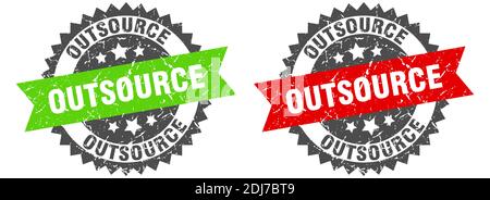 outsource grunge stamp set. outsource band sign Stock Vector