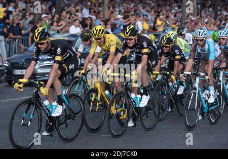 Chris Froome of Great Britain and Team Sky celebrates winning the 2016 Le Tour de France following stage twenty one of the 2016 Le Tour de France, from Chantilly to Paris Champs-Elysees on July 24, 2016 in Paris, France. Photo by Laurent Zabulon/ABACAPRESS.COM Stock Photo