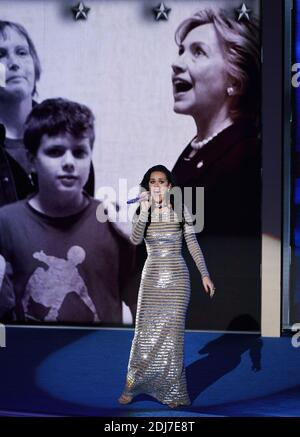 Singer Katy Perry performs on stage during the last day of the Democratic National Convention on July 28, 2016 at the Wells Fargo Center, Philadelphia, Pennsylvania, Photo by Olivier Douliery/Abacapress.com Stock Photo