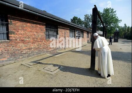 Pope Francis visited the former Nazi German Auschwitz-Birkenau concentration camp in Poland on July 29, 2016 in a historic visit to pay tribute to the more than 1 million people, mostly Jews, who lost their lives there during World War II. Photo by ABACAPRESS.COM Stock Photo